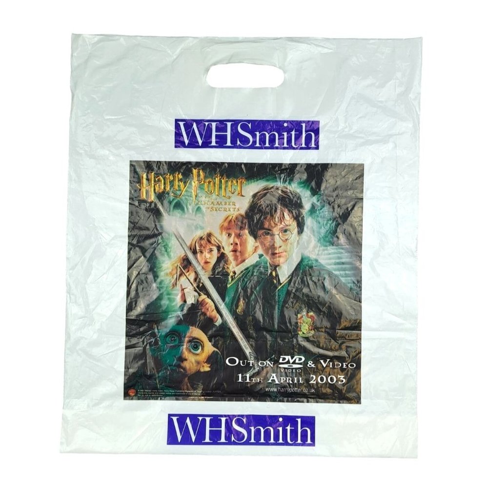 Vintage Harry Potter WH Smith Shopping Bag Double Sided Plastic Souvenir From UK